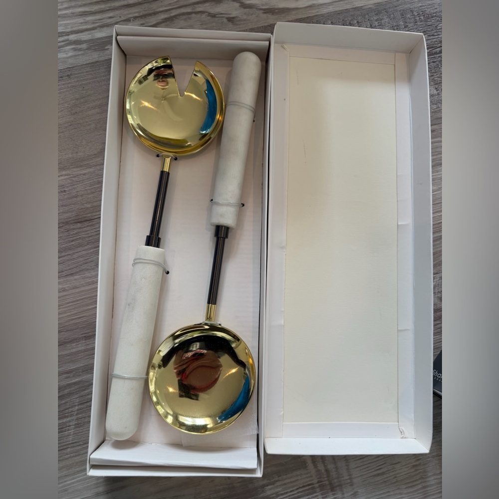 NIB Godinger Marble 2 Piece Stainless Steel Salad Servers Set